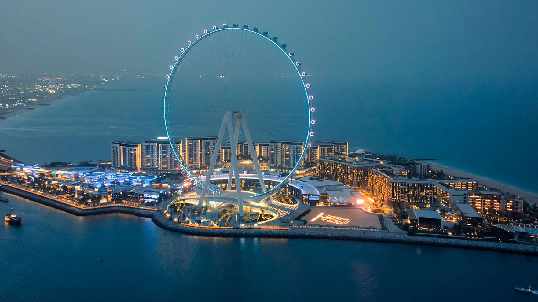 Bluewaters Island Dubai with Ain Dubai near water sports activities by eDrive Water Sports