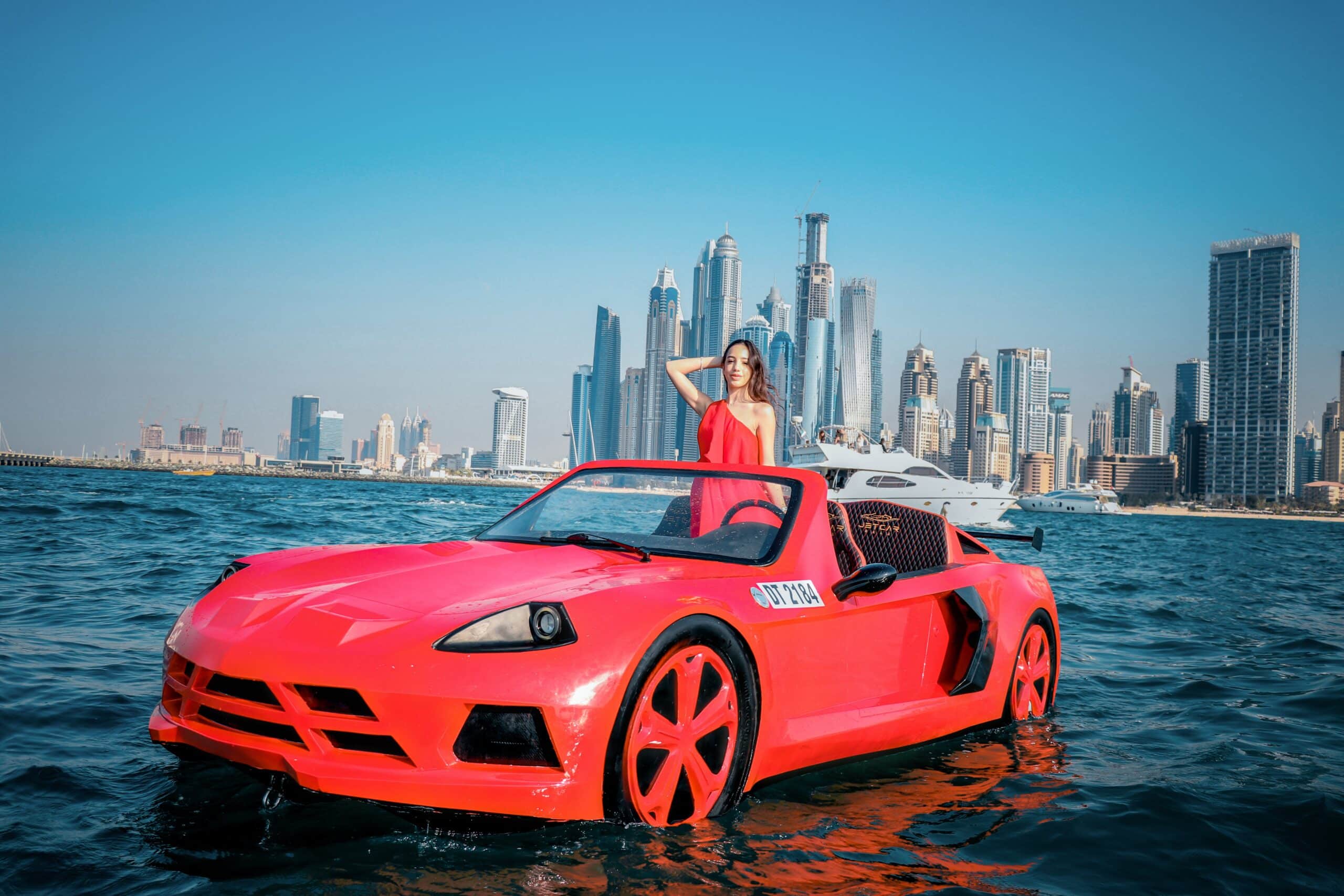 Luxury jet car ride in Dubai with skyline view by eDrive Water Sports