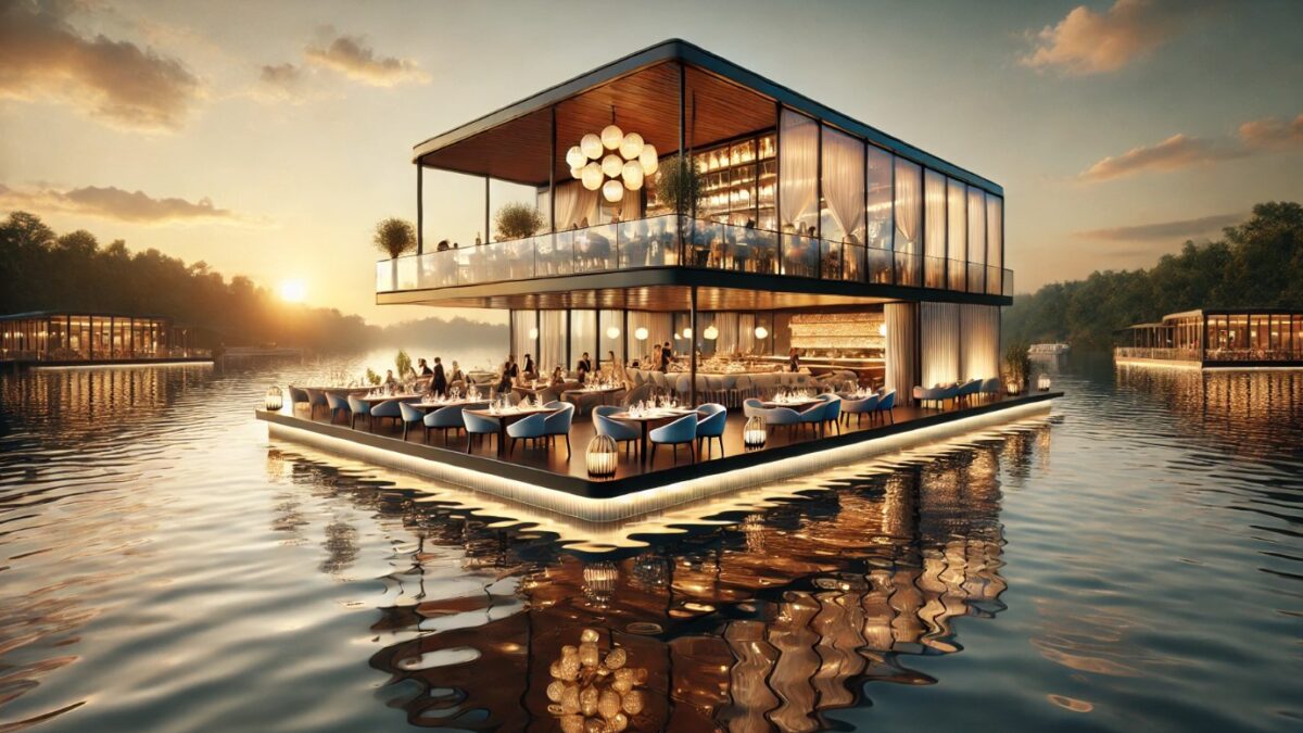 Luxury floating sunset restaurant with glass walls by eDrive Water Sports Dubai