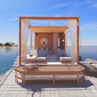 Luxury floating platform lounge with sunbeds on the sea by eDrive Water Sports Dubai