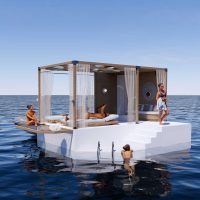 Luxury floating platform on the sea for relaxation and water adventure by eDrive Water Sports Dubai